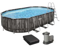 Каркасний басейн Bestway Wood Style 5611R (610х366х122 см) з картриджним фільтром, драбиною та тентом