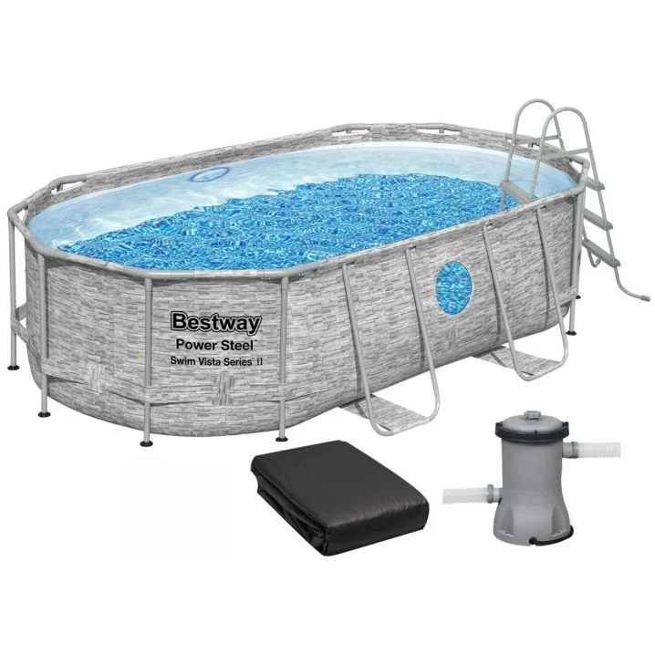 Каркасний басейн Bestway 56714 (427х250х100 см) з картриджним фільтром, драбиною і захисним тентом