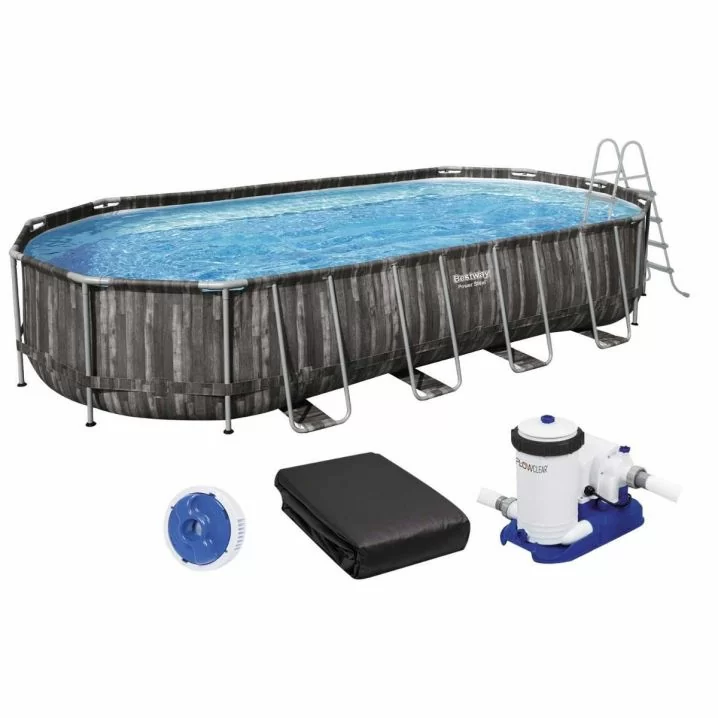 Каркасний басейн Bestway Wood Style 5611T (732х366х122 см) з картриджним фільтром, драбиною та тентом