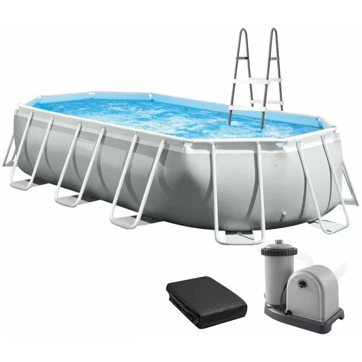 Каркасний басейн Intex 26798 OVAL (610х305х122 см) з картриджним фільтром, драбиною та тентом